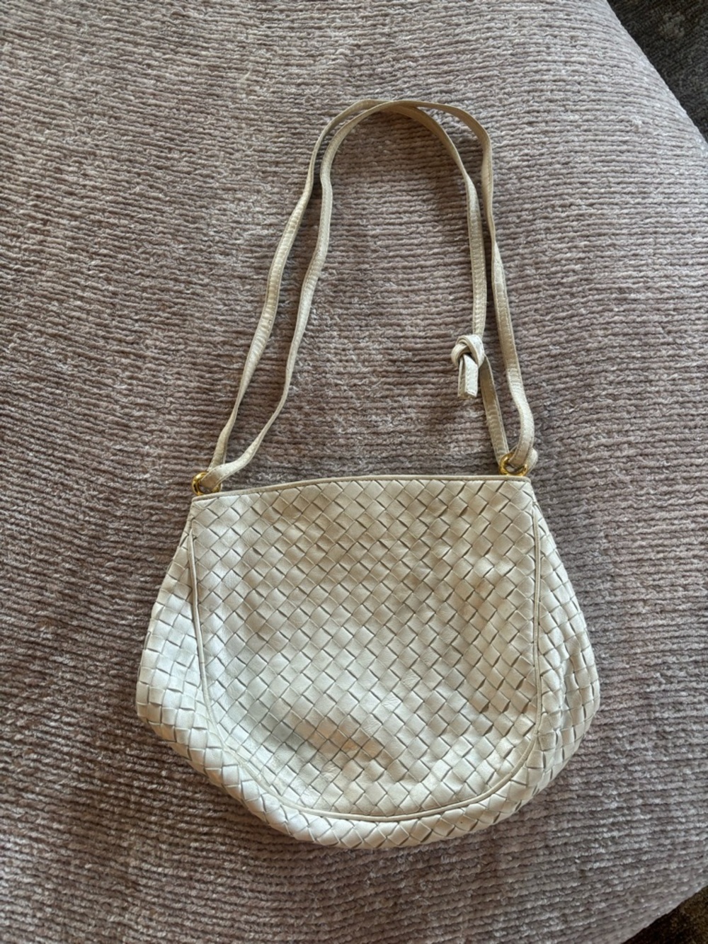 Bottega Veneta Cream Woven Leather Shoulder Bag